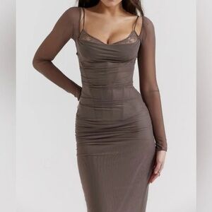HOUSE OF CB Katarina long sleeve maxi dress in smoke grey